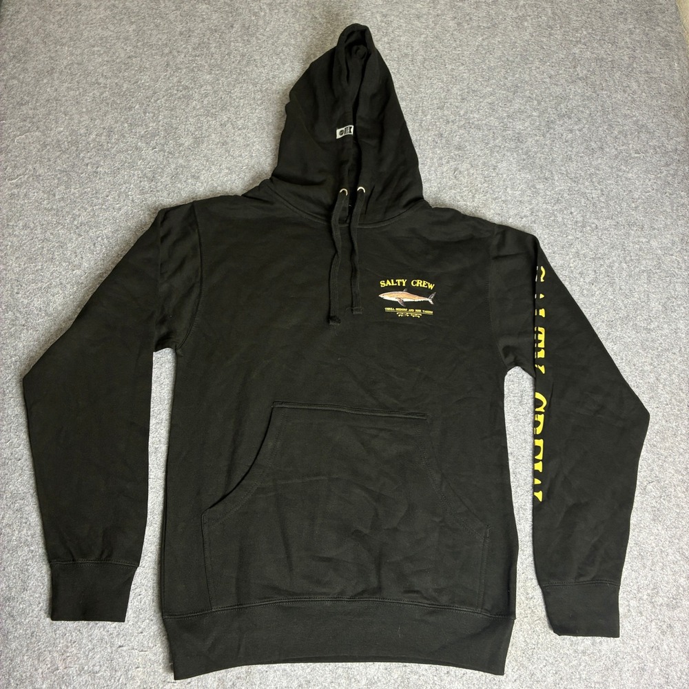 Salty Crew Mens Small Black Graphic Hoodie Long Sleeve Shark Pullover Sweatshirt